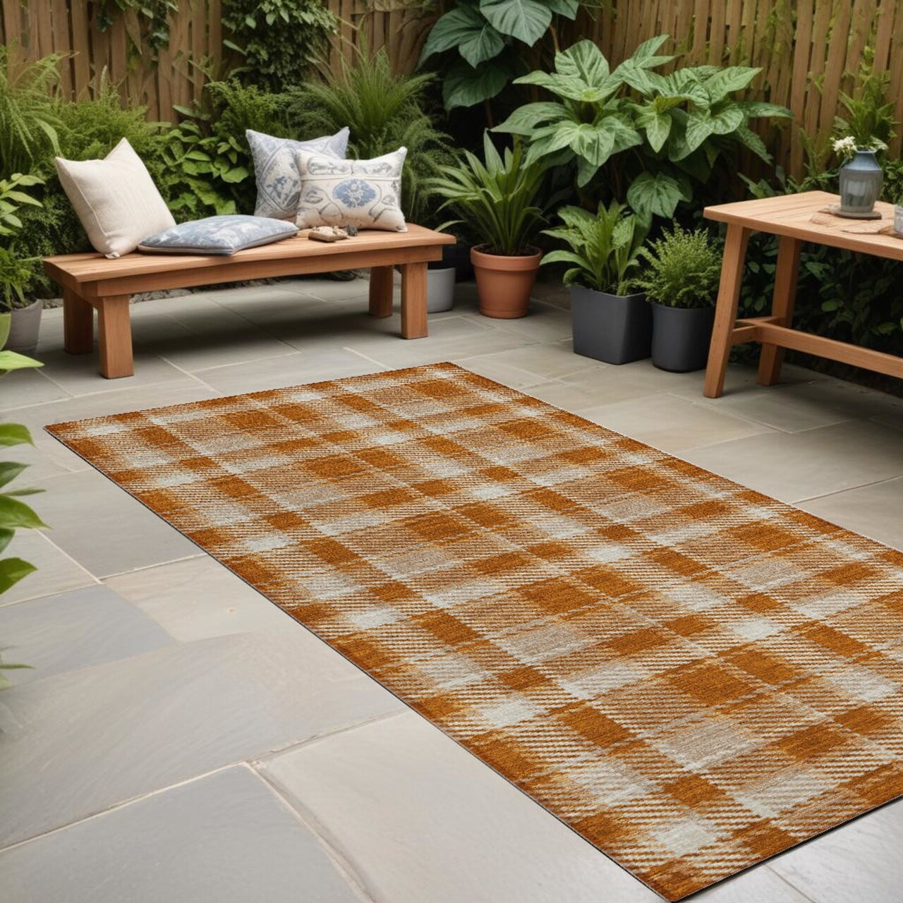 Edge Collections - 8' - Orange - Plaid Non-Skid Runner Rug for Indoor and Outdoor Use - 1 Piece